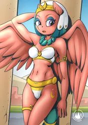 Size: 955x1351 | Tagged: alternate version, anthro, arm behind head, armpits, artist:mysticalpha, belly button, bra, cleavage fluff, clothes, derpibooru import, egyptian, egyptian pony, female, jewelry, necklace, open mouth, panties, pegasus, solo, somnambula, stupid sexy somnambula, suggestive, underwear