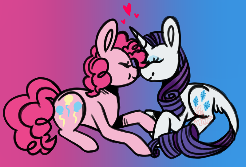 Size: 1030x700 | Tagged: safe, artist:hunterartist, derpibooru import, pinkie pie, rarity, earth pony, pony, unicorn, boop, female, gradient background, heart, leonine tail, lesbian, noseboop, raripie, shipping