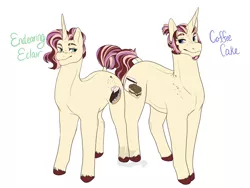 Size: 1024x768 | Tagged: safe, artist:arexstar, derpibooru import, oc, oc:cofee cake, oc:endearing éclair, unofficial characters only, pony, unicorn, female, male, mare, offspring, parent:donut joe, parent:rarity, parents:rarijoe, siblings, simple background, stallion, white background