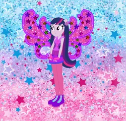 Size: 736x708 | Tagged: safe, artist:selenaede, artist:user15432, derpibooru import, twilight sparkle, twilight sparkle (alicorn), alicorn, fairy, human, equestria girls, alternate hairstyle, barely eqg related, base used, boots, clothes, cosmix, crossover, fairy wings, fairyized, fingerless gloves, gloves, high heel boots, high heels, leggings, ponied up, rainbow s.r.l, shoes, stars, wings, winx, winx club, winxified