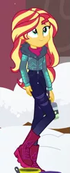 Size: 245x607 | Tagged: safe, derpibooru import, screencap, sunset shimmer, equestria girls, equestria girls series, holidays unwrapped, spoiler:eqg series (season 2), blizzard or bust, cropped, solo