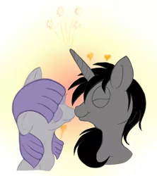 Size: 1079x1214 | Tagged: safe, artist:micaruss, derpibooru import, maud pie, oc, oc:black cross, earth pony, unicorn, canon x oc, horn, kissing, shipping, sparking horn