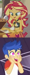 Size: 812x1988 | Tagged: safe, derpibooru import, edit, edited screencap, screencap, flash sentry, sunset shimmer, equestria girls, equestria girls series, spring breakdown, x marks the spot, belly button, female, flashimmer, geode of empathy, magical geodes, male, shipping, shipping domino, straight
