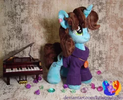 Size: 2836x2304 | Tagged: safe, artist:1stastrastudio, derpibooru import, oc, oc:jewel chords, pony, unicorn, clothes, female, irl, mare, musical instrument, photo, piano, plushie, solo, sweater