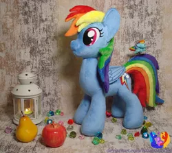 Size: 2586x2304 | Tagged: safe, artist:1stastrastudio, derpibooru import, rainbow dash, pony, apple, food, irl, pear, photo, plushie, solo