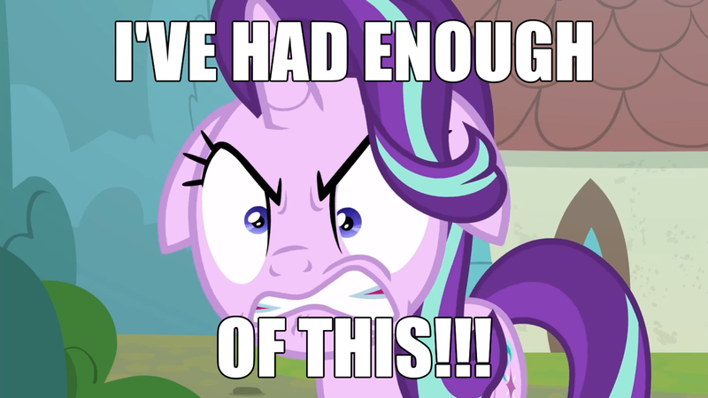 Size: 2190x1232 | Tagged: safe, derpibooru import, edit, editor:axal-5, screencap, starlight glimmer, pony, unicorn, season 8, the parent map, spoiler:s08, angry, angry face, face, female, floppy ears, gritted teeth, henry stickmin collection, house, mare, rage, ragelight glimmer, right hand man, shrunken pupils, sire's hollow, solo, text, text edit, tree, window