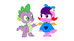 Size: 1920x1080 | Tagged: artist:ianpony98, bow, clothes, crossover, derpibooru import, dragon, duo, female, male, meeting, oc, oc:flabby, paint.net, safe, simple background, spike, sweater, transparent background, vector