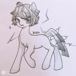 Size: 2000x2000 | Tagged: safe, artist:yuezhuobird, derpibooru import, ponified, earth pony, pony, agatsuma zenitsu, crossover, demon slayer, kimetsu no yaiba, monochrome, solo