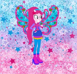 Size: 736x708 | Tagged: safe, artist:selenaede, artist:user15432, derpibooru import, pinkie pie, fairy, human, equestria girls, alternate hairstyle, barely eqg related, base used, boots, clothes, cosmix, crossover, fairy wings, fairyized, fingerless gloves, gloves, high heel boots, high heels, leggings, ponied up, ponytail, rainbow s.r.l, shoes, stars, wings, winx, winx club, winxified