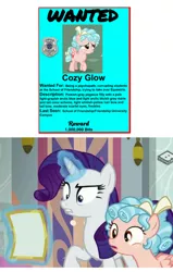 Size: 1066x1678 | Tagged: safe, derpibooru import, edit, edited screencap, screencap, cozy glow, rarity, pegasus, pony, friendship university, boomerang (tv channel), female, filly, poster, pure concentrated unfiltered evil of the utmost potency, pure unfiltered evil, wanted