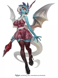 Size: 2894x3878 | Tagged: safe, artist:derekireba, derpibooru import, princess ember, anthro, dragon, plantigrade anthro, bloodstone scepter, breast overpour, breasts, bustier, busty princess ember, cleavage, clothes, collarbone, dragoness, female, garter straps, garters, high heels, horns, image, lizard breasts, looking at you, midriff, miniskirt, open mouth, platform heels, png, seductive, sexy, shoes, simple background, skirt, socks, solo, squishy, stiletto heels, stockings, stupid sexy princess ember, thigh highs, thighs, white background, wings