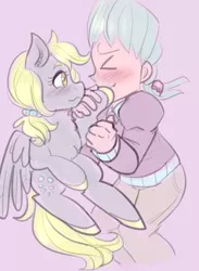 Size: 2480x3390 | Tagged: safe, artist:mimiporcellini, derpibooru import, derpy hooves, human, pegasus, pony, crossover, crossover shipping, female, hoof kissing, interspecies, jean pierre polnareff, jjba, jojo's bizarre adventure, male, mare, polnaderp, shipping