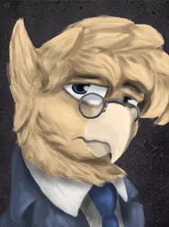 Size: 312x420 | Tagged: safe, artist:tekggd, derpibooru import, oc, oc:grover vi, unofficial characters only, gryphon, equestria at war mod, beak, bust, clothes, das vaterland, glasses, male, portrait, puppet, solo, suit