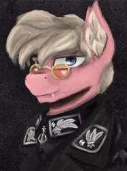 Size: 312x420 | Tagged: safe, artist:tekggd, derpibooru import, oc, oc:moonlight shadow, unofficial characters only, bat pony, pony, equestria at war mod, bat pony oc, bat wings, bust, clothes, das vaterland, german, glasses, male, military uniform, portrait, roa, solo, uniform, wings