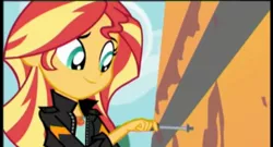 Size: 499x270 | Tagged: safe, derpibooru import, screencap, sunset shimmer, eqg summertime shorts, equestria girls, get the show on the road, cropped, solo