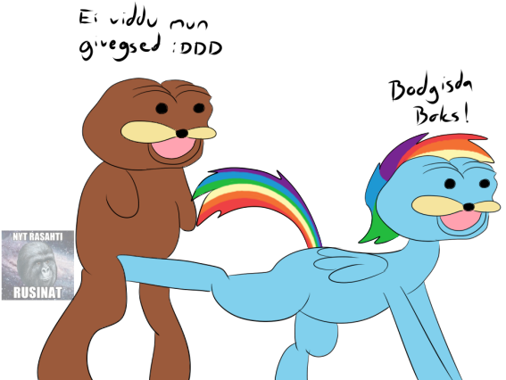 Size: 567x426 | Tagged: suggestive, artist:buttsaucer, artist:nuttyhoof, derpibooru import, rainbow dash, pegasus, pony, ball busting, cbt, female, finnish, groin attack, jimmies, male, mare, meme, rustled my jimmies, spurdo spärde