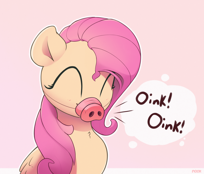 Size: 3500x2984 | Tagged: safe, artist:nookprint, derpibooru import, fluttershy, pegasus, pony, behaving like a pig, chest fluff, cute, eyes closed, flutterpig, high res, pig nose, shyabetes, solo