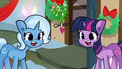 Size: 1280x720 | Tagged: safe, alternate version, artist:tjpones, derpibooru import, edit, edited edit, edited screencap, screencap, trixie, twilight sparkle, hearthbreakers, cutie mark, female, lesbian, oh boy, shipping, twixie