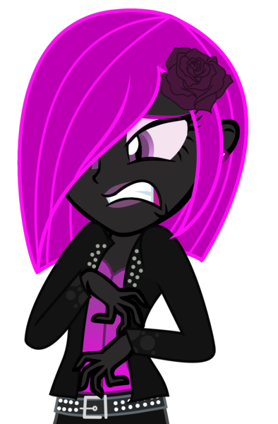 Size: 1099x1672 | Tagged: safe, artist:amgiwolf, derpibooru import, oc, oc:pinky rose, unofficial characters only, equestria girls, clothes, disgusted, ear piercing, equestria girls-ified, eyelashes, female, flower, flower in hair, jacket, lipstick, makeup, piercing, rose, simple background, solo, transparent background