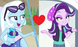 Size: 800x490 | Tagged: safe, deleted from derpibooru, derpibooru import, edit, edited screencap, screencap, starlight glimmer, trixie, equestria girls, equestria girls series, forgotten friendship, mirror magic, spoiler:eqg specials, female, lesbian, shipping, shipping domino, startrix