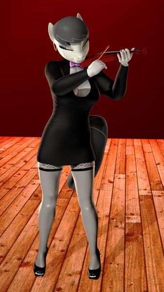 Size: 1080x1920 | Tagged: safe, artist:sfmqueen, derpibooru import, octavia melody, anthro, earth pony, 3d, breasts, busty octavia, clothes, dress, eyes closed, female, high heels, musical instrument, shoes, socks, solo, source filmmaker, tail, thigh highs, thighs, violin