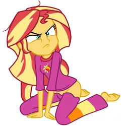 Size: 1102x1100 | Tagged: suggestive, artist:gmaplay, derpibooru import, sunset shimmer, equestria girls, equestria girls series, wake up!, spoiler:eqg series (season 2), clothes, pants, pants pulled down, solo, wake up!: applejack, waking up
