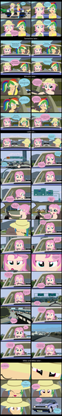 Size: 3950x26440 | Tagged: dead source, safe, artist:garretthegarret, derpibooru import, fluttershy, rainbow dash, comic:a weekend away, equestria girls, alternate hairstyle, car, comic, driving, eating, female, highway, lost, road trip, sleep talking, sleeping, snow, street sign, talking to yourself, triumph, triumph acclaim