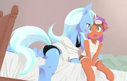 Size: 4000x2576 | Tagged: suggestive, artist:siagia, banned from derpibooru, derpibooru import, trixie, oc, oc:fidgety dandelion, anthro, pony, semi-anthro, unicorn, arm hooves, blushing, breasts, butt, canon x oc, clothes, female, image, jpeg, lingerie, lolicon, male, panties, plot, shipping, straight, underage, underwear