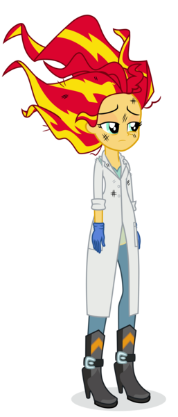 Size: 9000x21000 | Tagged: safe, artist:ivacatherianoid, derpibooru import, sunset shimmer, equestria girls, friendship games, the science of magic, absurd resolution, canterlot high, female, gloves, image, lidded eyes, png, rubber gloves, simple background, solo, sunset the science gal, transparent background, vector