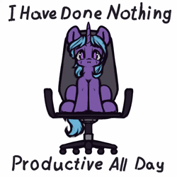 Size: 1000x1000 | Tagged: safe, artist:hitbass, oc, oc:eleane tih, unofficial characters only, pony, unicorn, :i, animated, chair, female, gif, horn, mare, office chair, solo, spinning, text