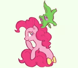 Size: 388x338 | Tagged: safe, artist:fizpup, gummy, pinkie pie, alligator, earth pony, pony, bow, duo, female, green background, male, mare, no pupils, ponk, simple background, tail bow