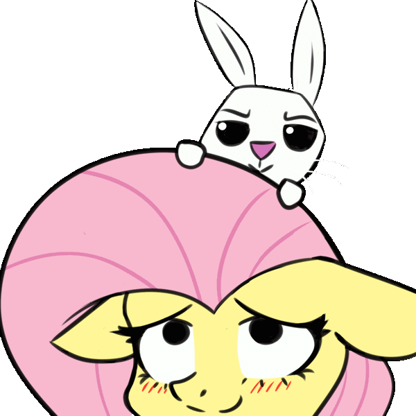 Size: 1109x1109 | Tagged: safe, artist:artiks, part of a set, angel bunny, fluttershy, pegasus, pony, animated, bouncing, cute, female, floppy ears, gif, mare, seizure warning, shyabetes, simple background, smiling, solo, transparent background