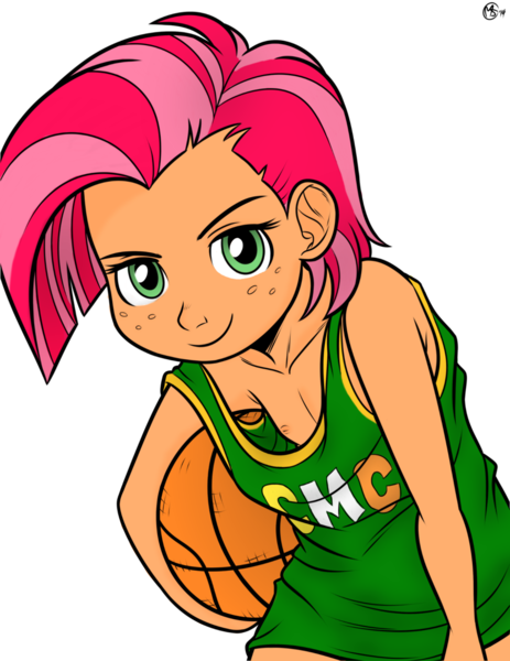 Size: 1011x1309 | Tagged: questionable, artist:megasweet, banned from derpibooru, color edit, edit, babs seed, human, basketball, clothes, colored, female, human coloration, humanized, lolicon, nipples, nipple slip, nudity, simple background, sports, tanktop, underage, wardrobe malfunction, white background