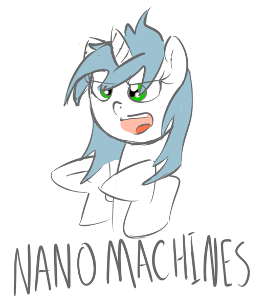 Size: 537x620 | Tagged: safe, artist:compound lift, artist:compoundlift, oc, oc:compound lift, unofficial characters only, pony, unicorn, female, fourcannon, horn, mare, nanomachines, open mouth, simple background, solo, white background