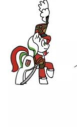 Size: 1172x1920 | Tagged: safe, artist:compound lift, artist:compoundlift, oc, ponified, unofficial characters only, earth pony, pony, clothes, female, hat, hungary, mare, nation ponies, raised hoof, simple background, solo, sword, uniform, weapon, white background