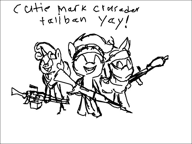 Size: 800x600 | Tagged: safe, artist:phoneypony, apple bloom, scootaloo, sweetie belle, pony, /mlp/, cutie mark crusaders, gun, monochrome, rifle, rpg-7, simple background, taliban, terrorist, weapon