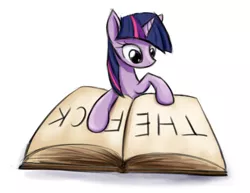 Size: 451x348 | Tagged: artist needed, source needed, safe, twilight sparkle, unicorn, book, featured image, implied vulgar, png, reaction image, simple background, smol, unicorn twilight, white background