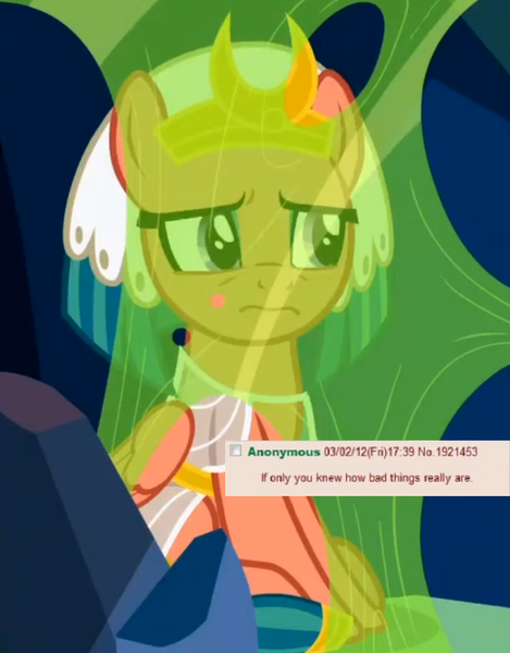 Size: 641x820 | Tagged: safe, edit, edited screencap, screencap, somnambula, the ending of the end, changeling slime, frown, if only you knew how bad things really are, meme, png, reaction image