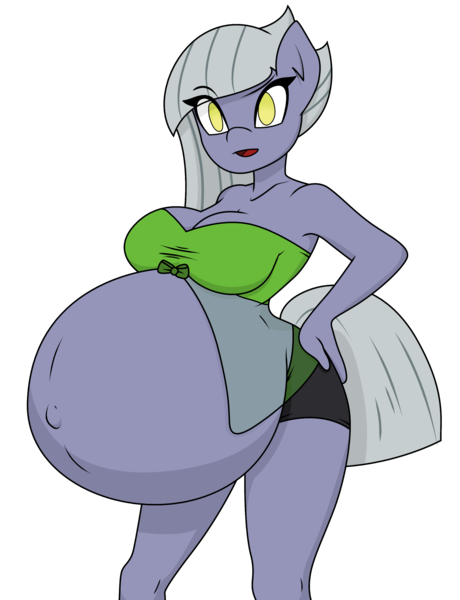 Size: 2300x3000 | Tagged: suggestive, artist:funble, artist:thenypod4, color edit, derpibooru import, edit, limestone pie, anthro, earth pony, belly, big belly, breasts, busty limestone pie, clothes, colored, female, huge belly, hyper, hyper belly, hyper pregnancy, image, impossibly large belly, png, pregnant, pregnant limestone, shorts, simple background, solo, solo female, transparent background