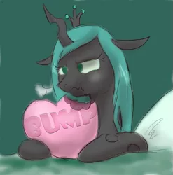 Size: 791x800 | Tagged: safe, anonymous editor, artist:themiles, edit, queen chrysalis, changeling, biting, bump, cute, cutealis, eat, heart, love, nom, png, solo