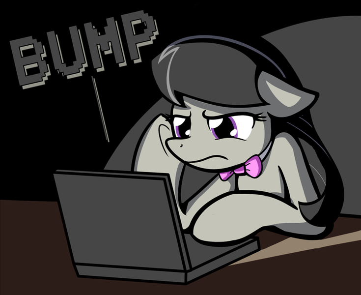 Size: 800x653 | Tagged: safe, anonymous editor, artist:whatsapokemon, edit, octavia melody, bump, computer, laptop computer, png, solo