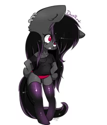 Size: 3000x3500 | Tagged: source needed, suggestive, artist:teranen, oc, oc:deep rest, unofficial characters only, anthro, earth pony, anthro oc, bipedal, clothes, crying, ear fluff, ear piercing, earring, jewelry, latex, latex boots, piercing, shirt, simple background, socks, thigh highs, t-shirt, white background