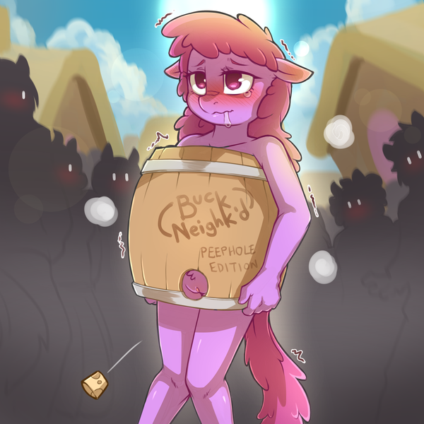 Size: 1200x1200 | Tagged: questionable, artist:cold-blooded-twilight, berry punch, berryshine, anthro, art pack:buck neighkd, art pack, barrel, cover, crowd, drunk