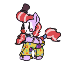 Size: 226x215 | Tagged: safe, artist:axlearts, oc, oc:clown pony, unofficial characters only, earth pony, pony, blush sticker, blushing, bowtie, clothes, clown, clown makeup, clown nose, female, hat, mare, pants, simple background, solo, suspenders, tail wrap, top hat, white background