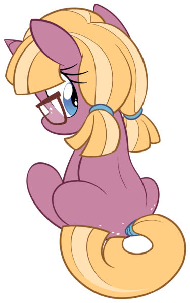 Size: 999x1594 | Tagged: safe, artist:pestil, artist:shinodage, oc, oc:butter berry, unofficial characters only, pony, unicorn, butt freckles, cute, female, filly, freckles, glasses, looking back, pigtails, simple background, sitting, solo, transparent background, twintails