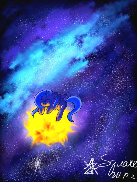 Size: 3456x4608 | Tagged: safe, artist:square#01, derpibooru import, princess luna, alicorn, pony, female, image, mare, png, signature, space, stars, sun, tangible heavenly object