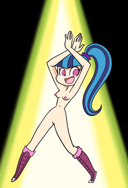 Size: 698x1024 | Tagged: questionable, artist:khuzang, edit, sonata dusk, human, equestria girls, armpits, breasts, casual nudity, clothes, complete nudity, female, humanized, nipples, nude edit, nudity, png, ponytail, solo, solo female, spotlight