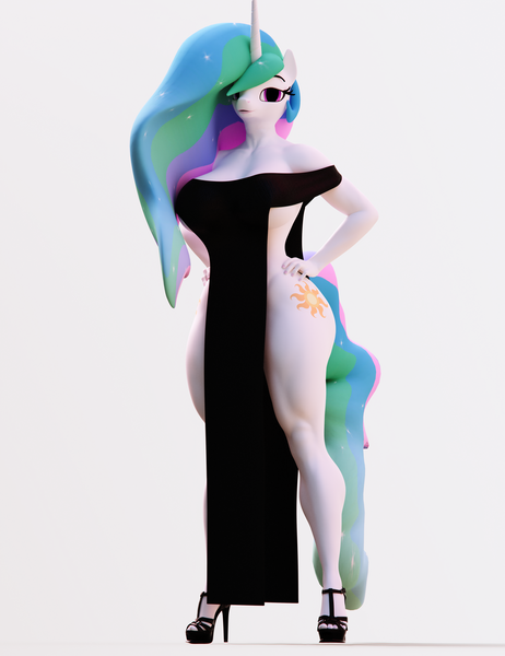 Size: 4000x5200 | Tagged: suggestive, artist:dashie116, derpibooru import, princess celestia, anthro, 3d, big breasts, bottomless, breasts, busty princess celestia, clothes, daz studio, dress, female, high heels, image, muscles, no panties, partial nudity, png, princess musclestia, shoes, simple background