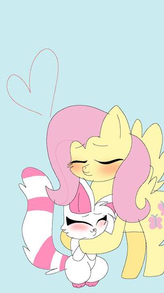 Size: 720x1282 | Tagged: safe, artist:sakuramomo101, derpibooru import, fluttershy, fennec fox, fox, pegasus, pony, duo, female, image, jpeg, lesbian, pammee, yoohoo & friends