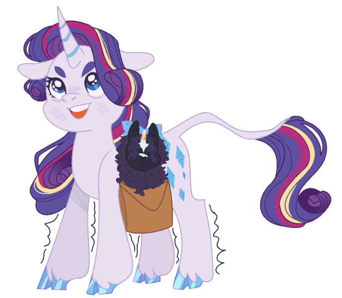 Size: 1078x940 | Tagged: safe, artist:teafrown, derpibooru import, rarity, oc, unnamed oc, classical unicorn, hybrid, original species, pony, unicorn, yakony, cloven hooves, female, image, interspecies offspring, leonine tail, mother and child, offspring, parent:rarity, parent:unnamed oc, png, simple background, transparent background, unshorn fetlocks